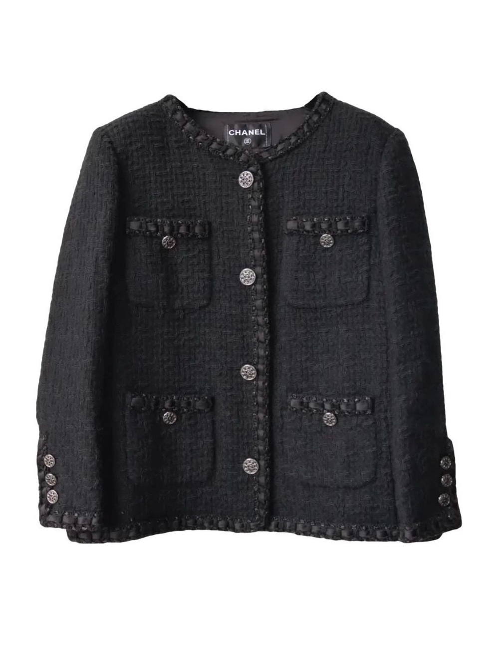 CHANEL PARIS-ROME 16A ICONIC BLACK TWEED JACKET FR42